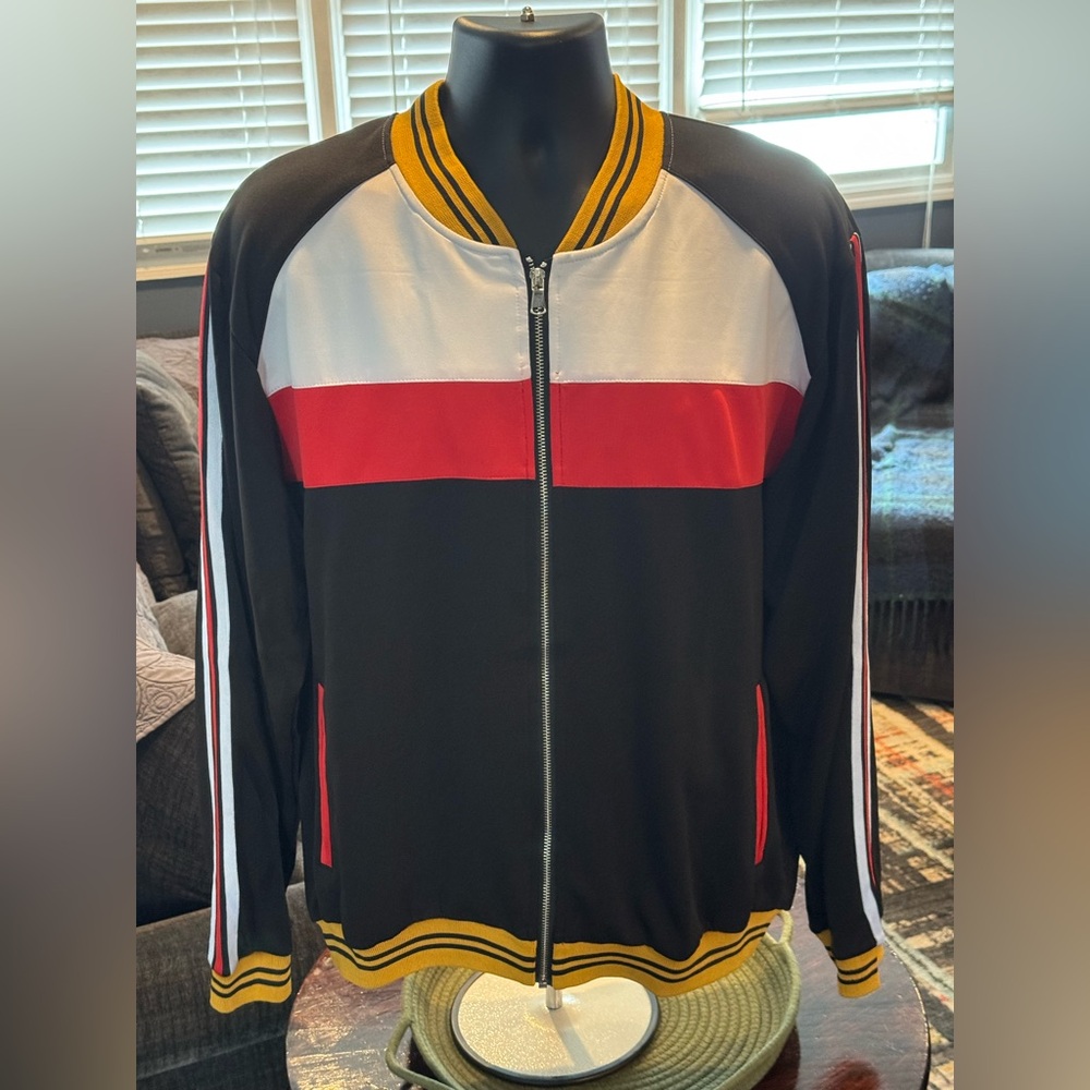 Fashion Nova Black, Red, and White Bomber Jacket